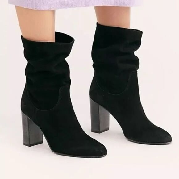 New Free People Dakota Black Suede Heel Ankle Boots EU 38 US 8 - Picture 1 of 12